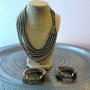 Heidi Daus art deco necklace bracelet set. Gold pearl and amber diamond clasps.